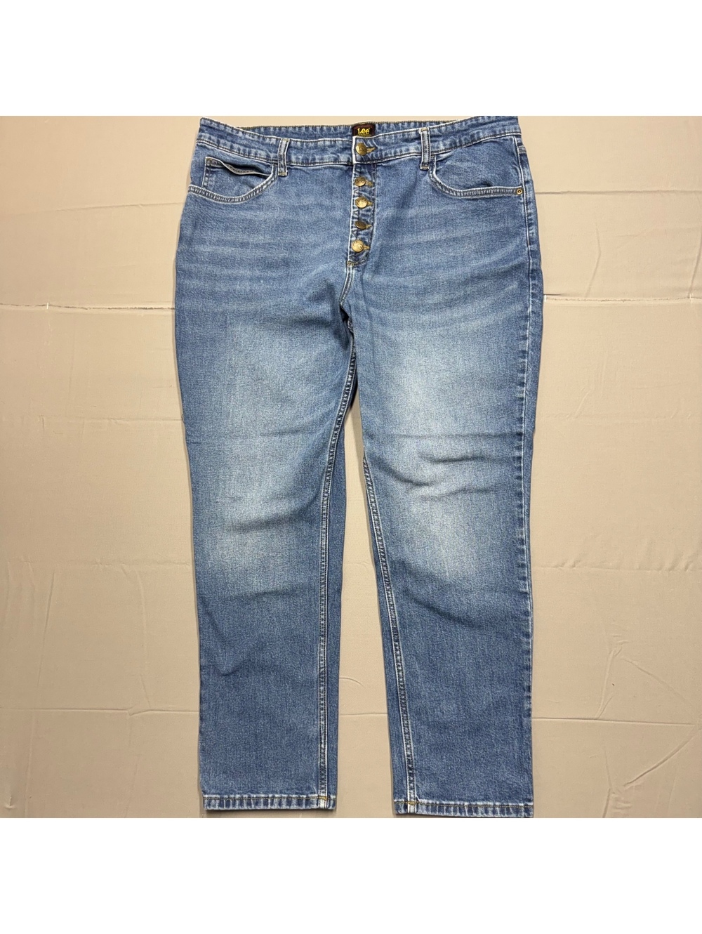Women's Lee High-Waisted Size 18 Button Fly Blue Denim Jeans Casual